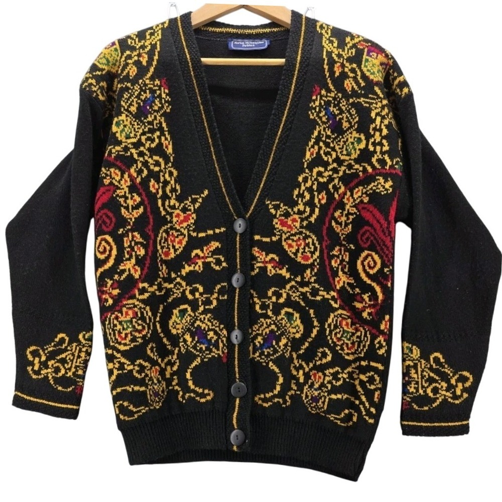 Vtg Norton Mcnaughten 90s Novelty Fall Oversized Cardigan Womens M Grandmacore
